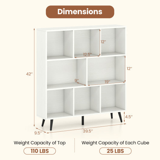 8-Cube Bookcase with 5 Tapered Metal Legs-White