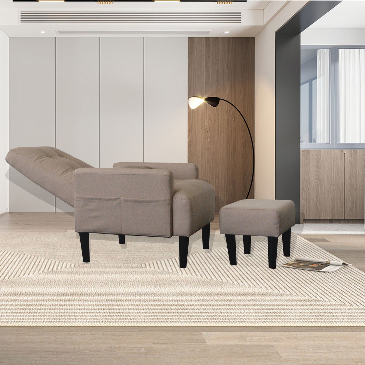 Living Room Sofa Single Chair And Ottoman, Modern Multi-Function Fabric Living Room Sofa Lounge Chair Bed And Stool. Soft Leisure Single Chair Adjustable Into 5 Angles With Sofa Bed by Couch.com