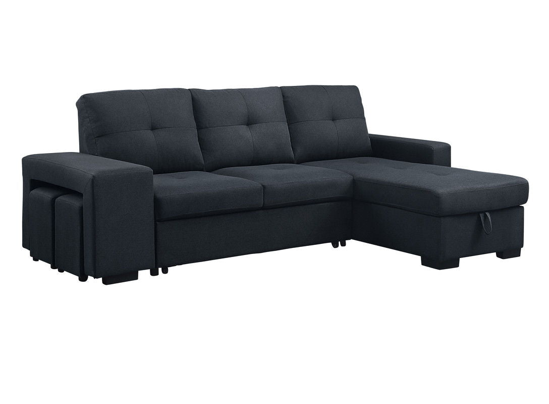 Lucas - Linen Sleeper Sectional Sofa With Reversible Storage Chaise - Dark Gray by Couch.com