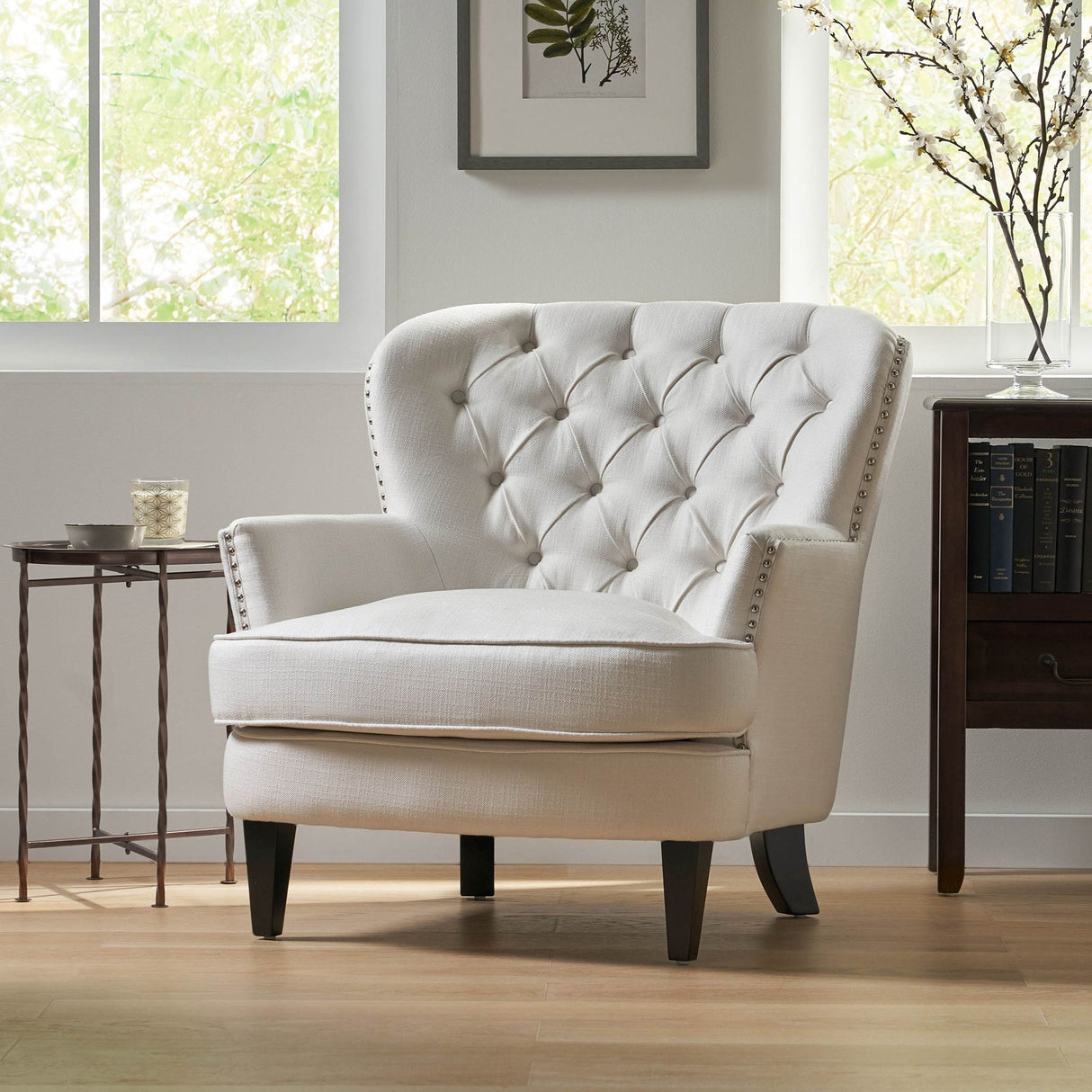 Modern Accent Chair Upholstered Foam Filled Living Room Chairs Comfy Reading Chair Mid Century Modern Chair, Armchair For Living Room Bedroom - Ivory by Couch.com