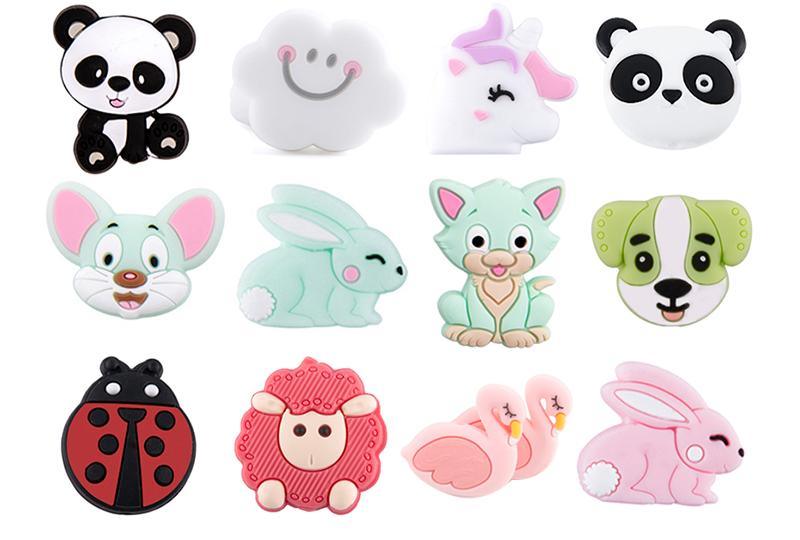 5PCS/SET Silicone Animal Beads BPA Free Baby Teething Beads Toy For Pacifier Clips New Born Silicone Rodent Tiny Rod Baby Teether For Baby Kids