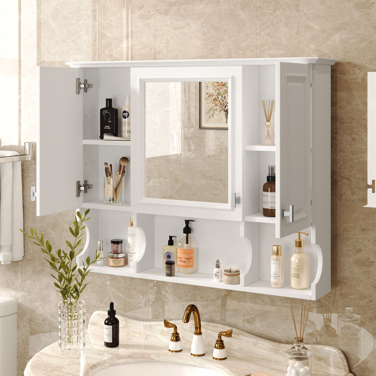 Wall Mounted Bathroom Medicine Wall Cabinet With Mirror & Open Shelves by Couch.com