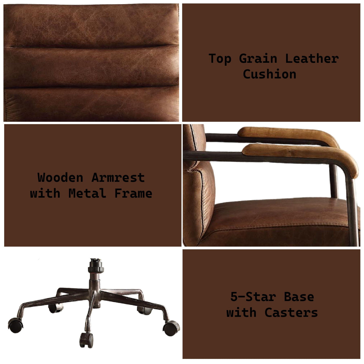 Harith - Retro Top Grain Leather Office Chair by Couch.com