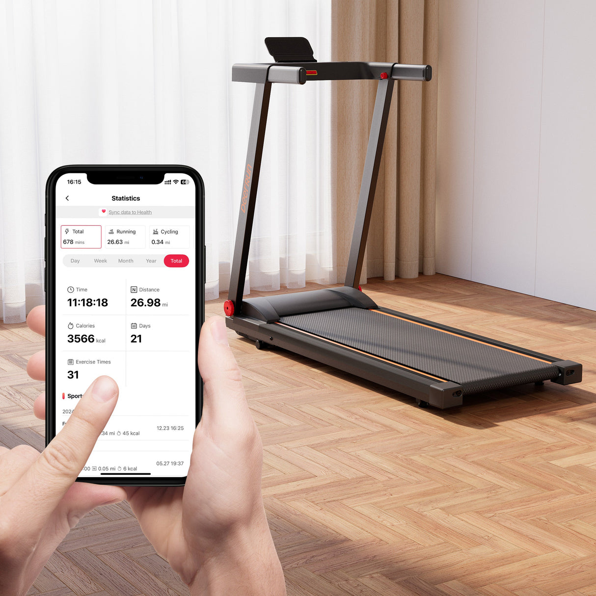 DeerRun All-New 2026 A1 Pro Move+ Smart Foldable Treadmill with 6% Incline & NFC | 350Lbs, 10mph, Black