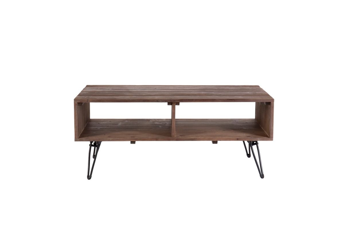 Reclaimed Wood Cocktail Table With Open Storage For Living Room, Metal Legs, Foldable - Black / Natural by Couch.com