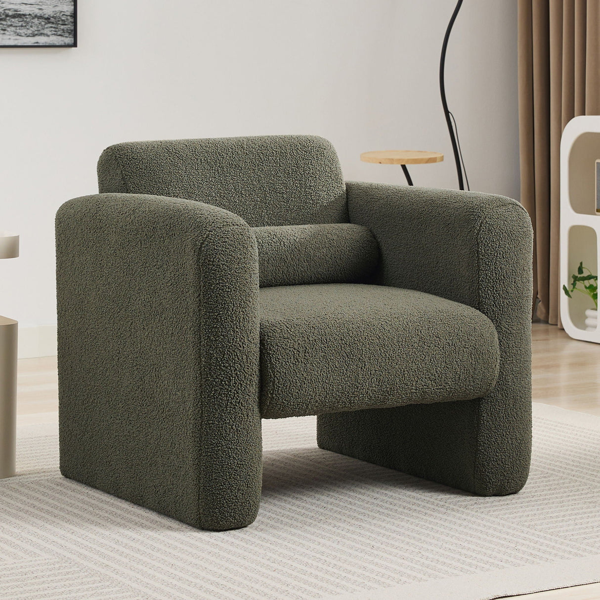 Modern Accent Chair Lambskin Sherpa Upholstered Comfy Reading Arm Chair Soft Padded Armchair With Back And Pillow For Living Room - Seaweed Green by Couch.com