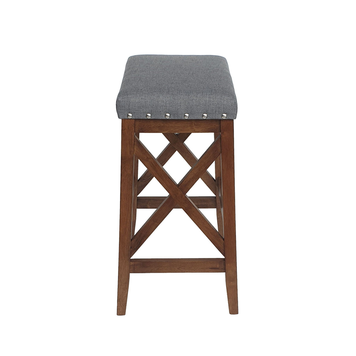 Upholstered Bar Stool With Nailhead Trim And X Frame Design (Set of 2) - Charcoal by Couch.com