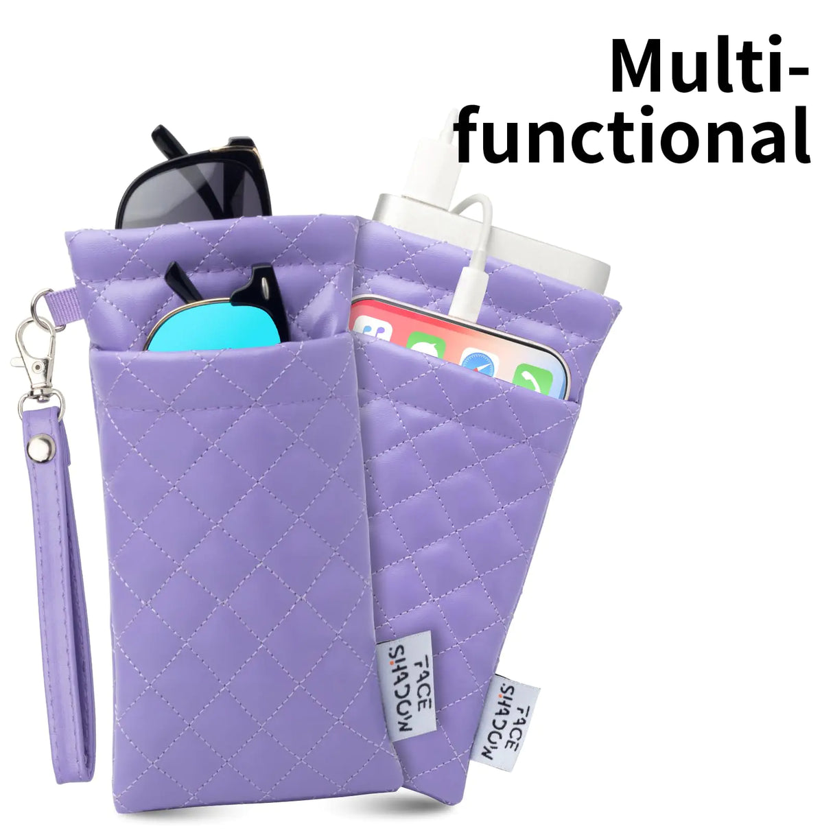 Face Shadow Double Glasses Case Soft Eyeglass Case For Women Men Squeeze Top Sunglasses Case With Cleaning Cloth Pu Purple