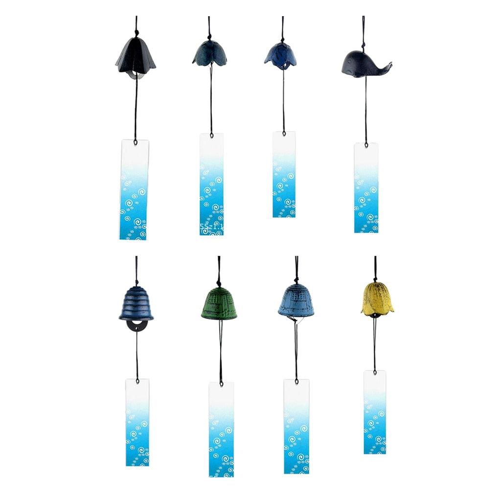 8Pieces Traditional Japanese Furin Temple Wind Chime Nambu Cast Iron Iwachu Bells Iron Bell Wind Chimes Patio Garden Yard Home Room Decoration Celebrations