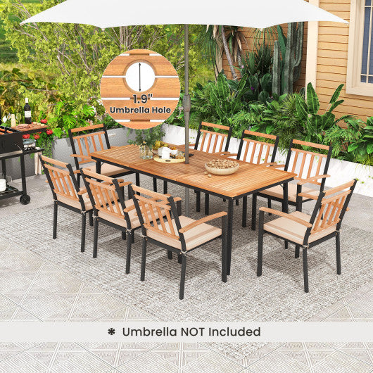 9-Piece Patio Dining Set with 8 Wooden Armchairs