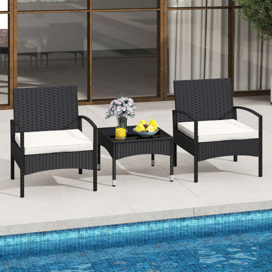3-Piece Patio Furniture Set Rattan Bistro Chairs with Table-Beige
