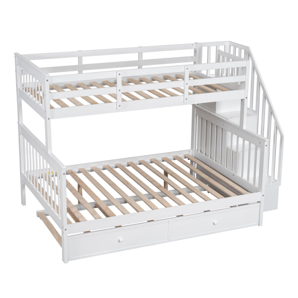 Bunk Bed With Twin Size Trundle, Storage And Guard Rail For Bedroom by Couch.com
