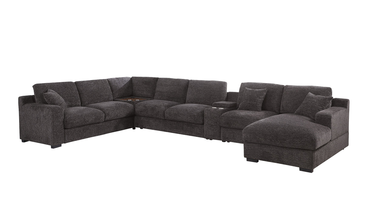 Celine - Chenille Fabric Corner Sectional Sofa With Right Facing Chaise, Cupholders, And Charging Ports - Gray by Couch.com