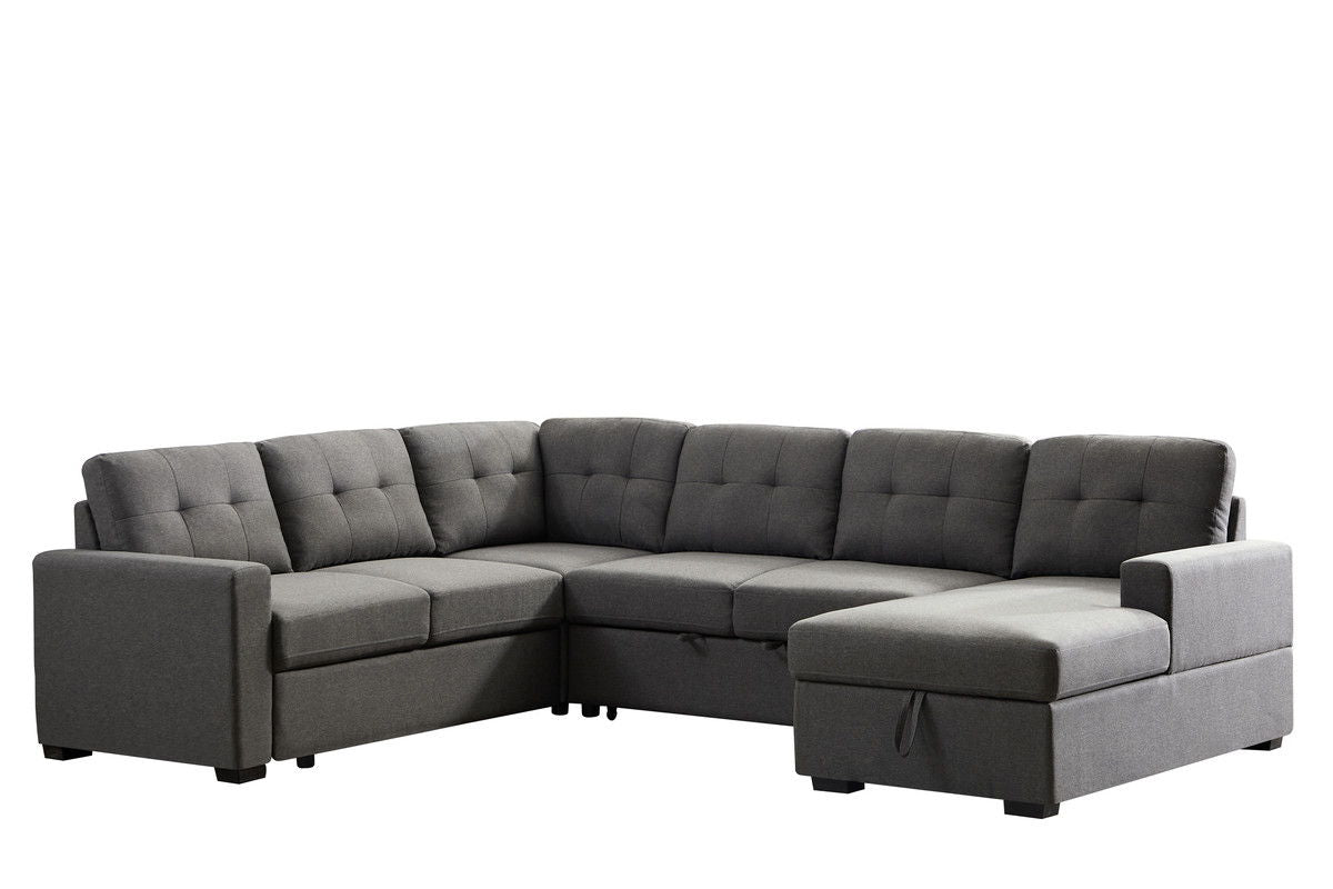 Selene - Linen Fabric Sleeper Sectional Sofa With Storage Chaise by Couch.com