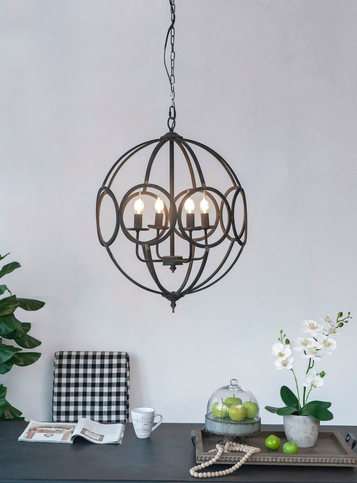 4 Light Metal Chandelier, Hanging Light Fixture With Adjustable Chain For Kitchen, Bulb Not Included - Black by Couch.com