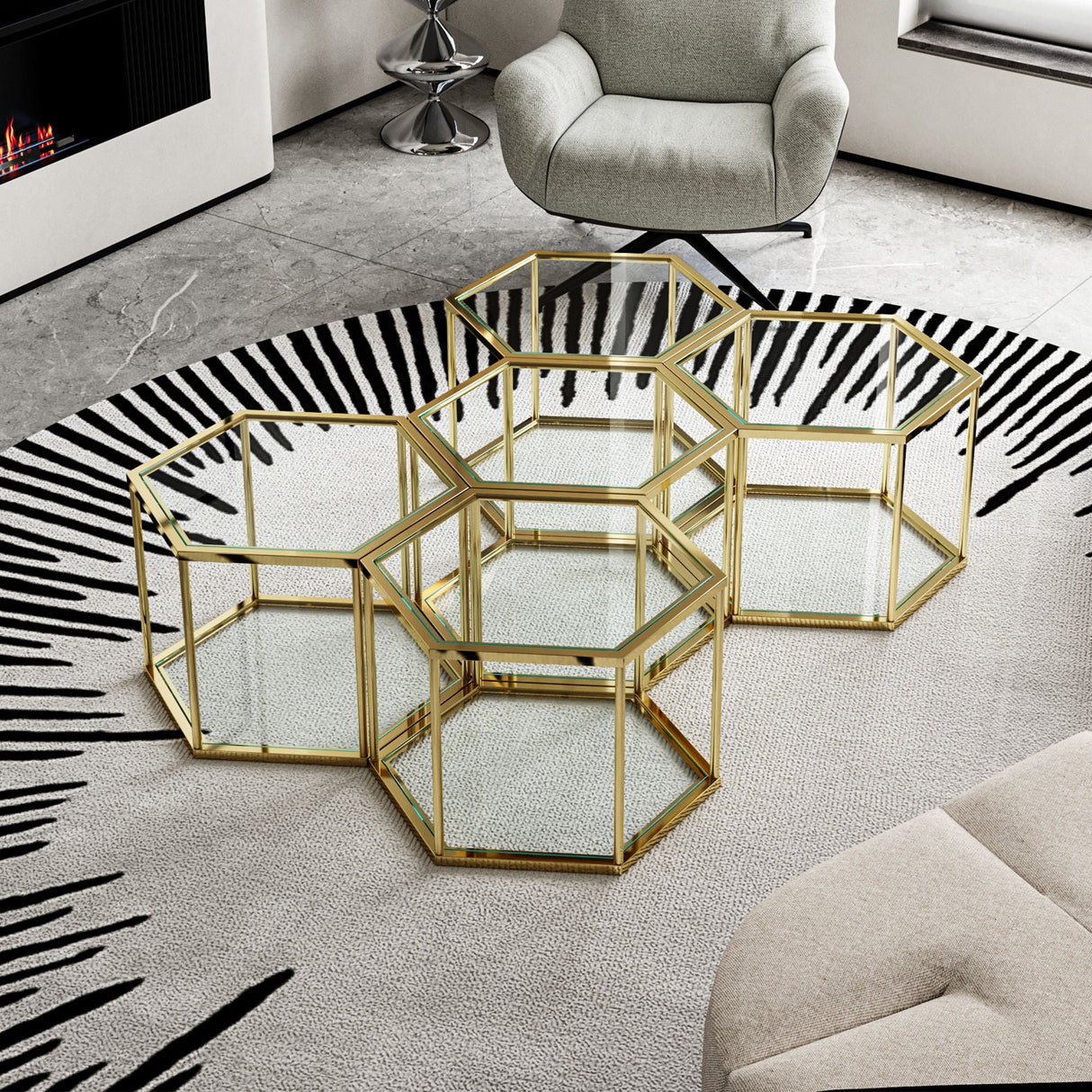Modern Coffee Table With Double Layer Tempered Glass And Polygonal Design by Couch.com
