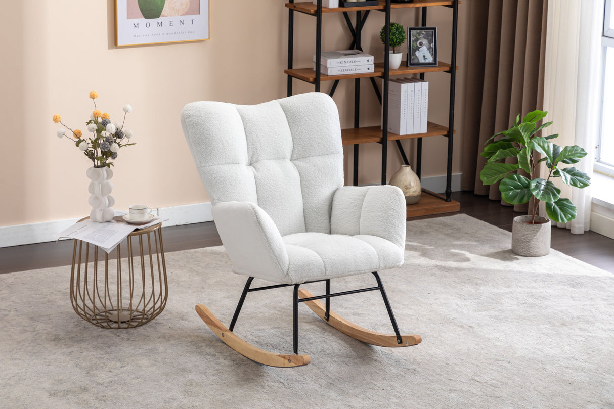 Teddy Fabric Rocking Gilder Nursery Chair For Living Room Indoor - Ivory by Couch.com