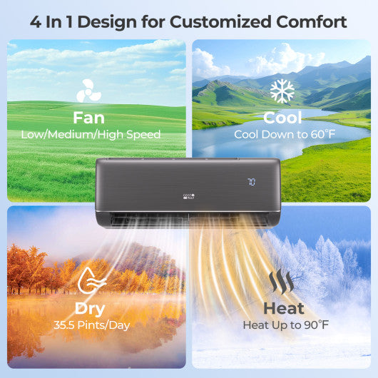 9100 BTU 20.5 SEER2 115V WiFi Enabled Mini Split AC Compatible with Alexa Gray