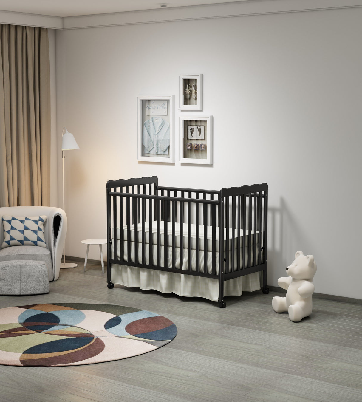 Crib 3 In 1 Convertible, Made Of Sustainable Pinewood, Non Toxic Finish, Comes With Locking Wheels, Wooden Nursery Furniture by Couch.com