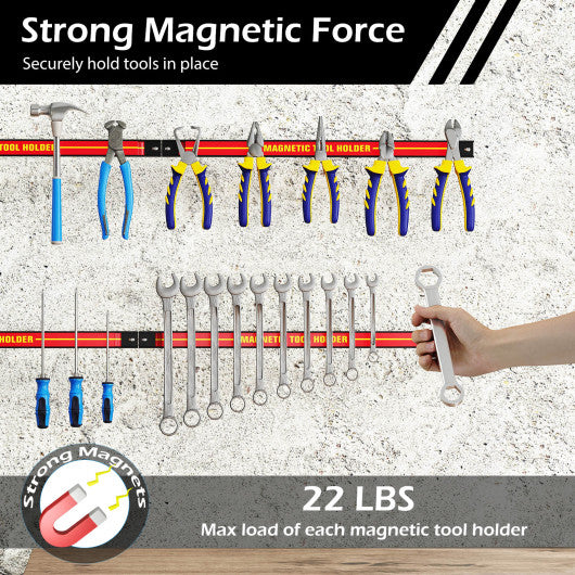 18 Inch Magnetic Tool Holder Strip with Mounting Screws-Red