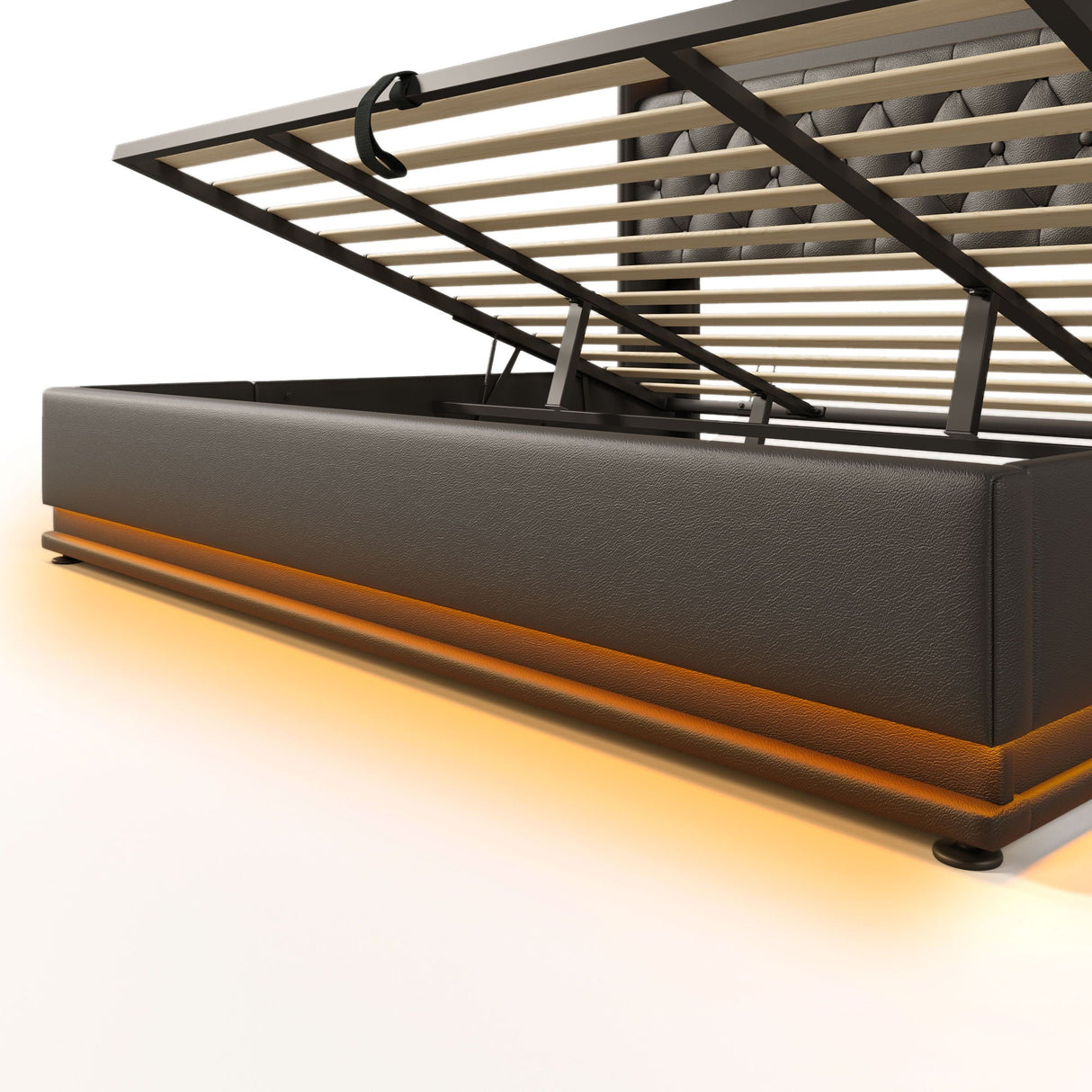 Upholstered Bed, 360 Surround LED Function, Remote Control, Hydraulic Storage Bed With USB, Type-C Charging (Without Mattress) by Couch.com