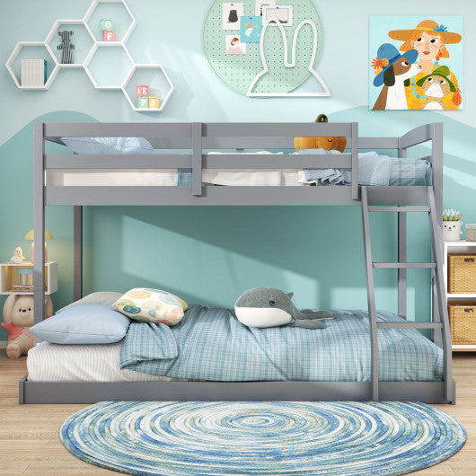Twin Over Full Bunk Bed Low Floor Bunk Bed Frame-Gray