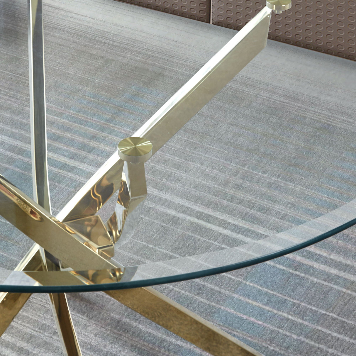 Contemporary Round Clear Dining Tempered Glass Table With Gold Finish Stainless Steel Legs - Gold by Couch.com