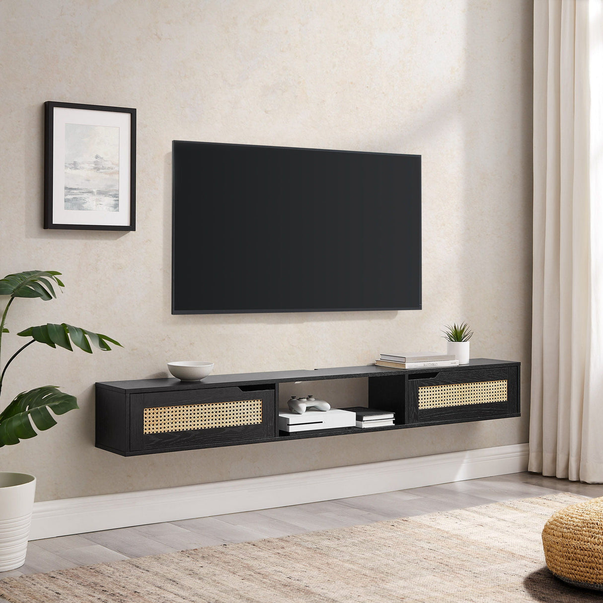 Modern Rattan Door Floating TV Stand For TVs Up To 80" by Couch.com