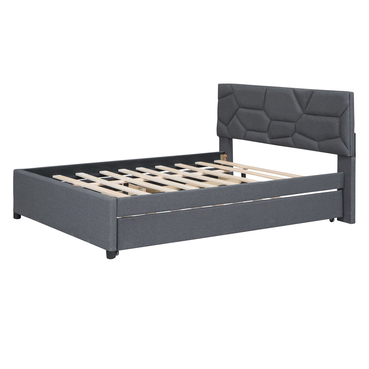 Upholstered Platform Bed With Brick Pattern Headboard And Twin Long Size Trundle by Couch.com