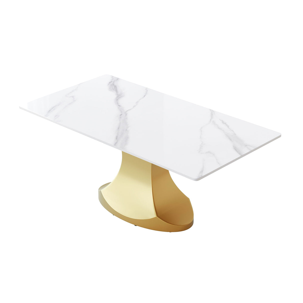 70.84" Modern Artificial Stone Panel Golden Stainless Steel Curved Legs, Can Accommodate 6-8 People - White / Gold by Couch.com
