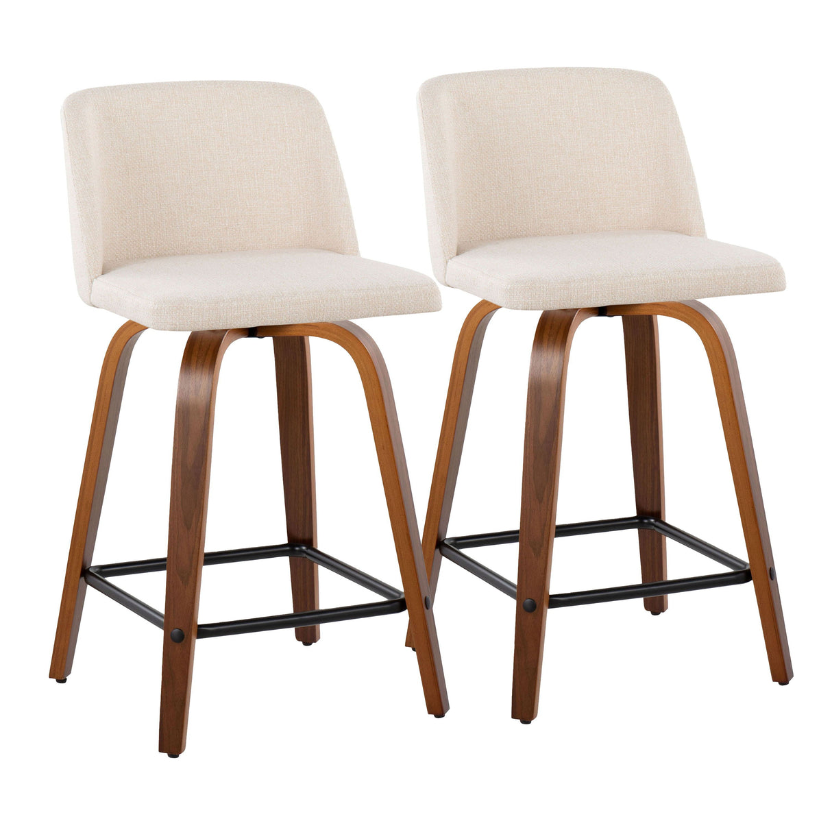 Toriano - Mid Century Modern Fixed Height Counter Stool With Swivel & Square Footrest (Set of 2) by Couch.com