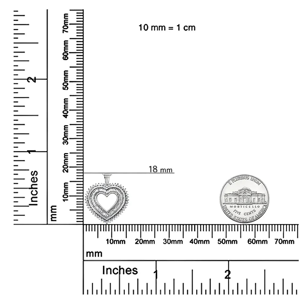 .925 Sterling Silver 1.0 Cttw Baguette and Round Diamond Heart Pendant 18" Necklace (H-I Color, I3 Clarity)