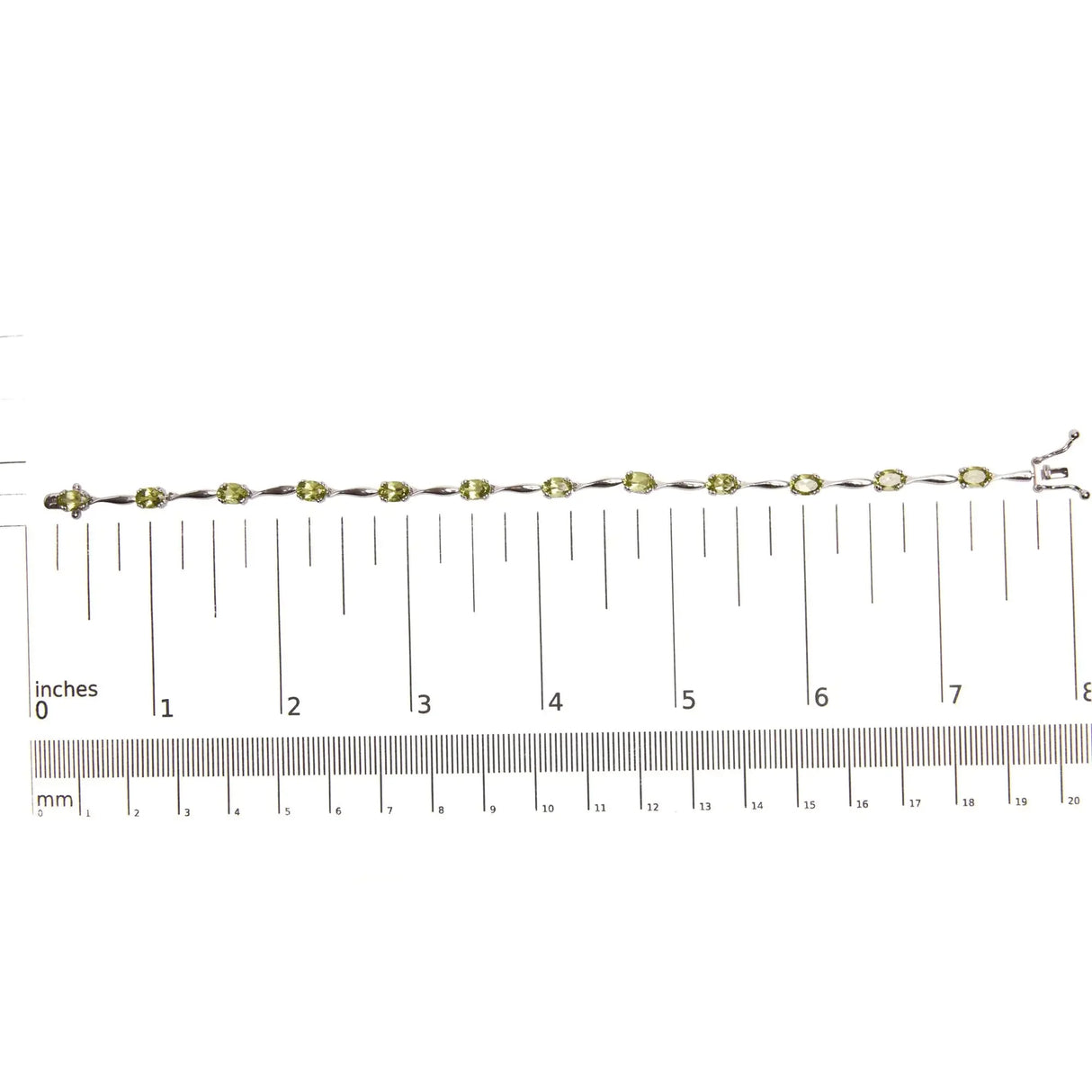 .925 Sterling Silver 5 1/2 Cttw Oval Shaped Created Green Peridot Link Bracelet - 7" Inches