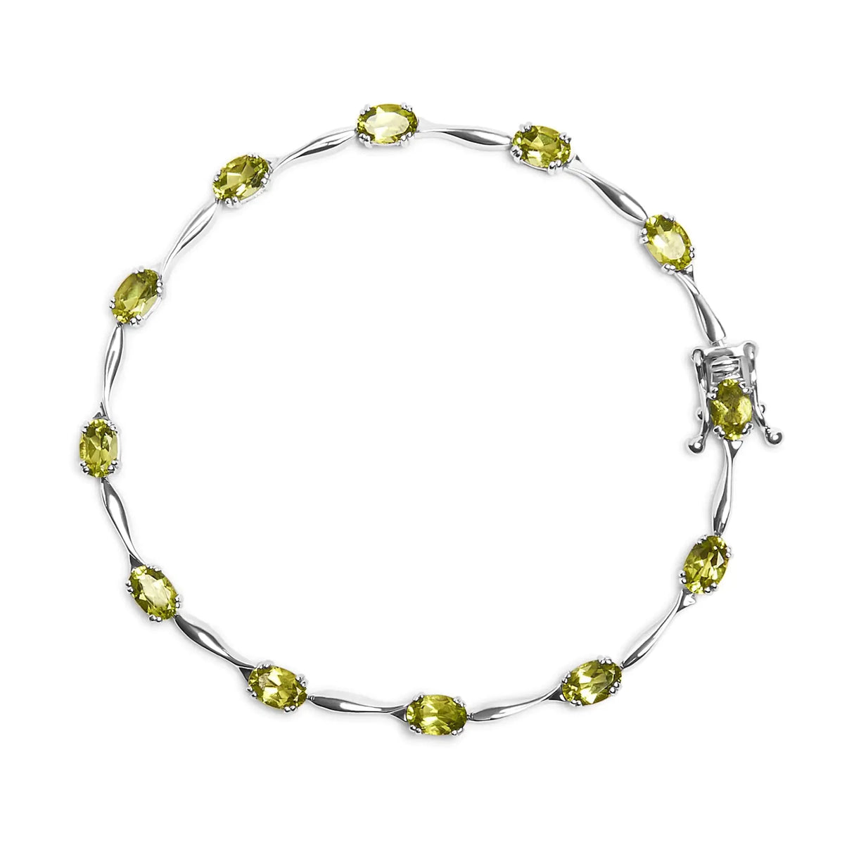 .925 Sterling Silver 5 1/2 Cttw Oval Shaped Created Green Peridot Link Bracelet - 7" Inches