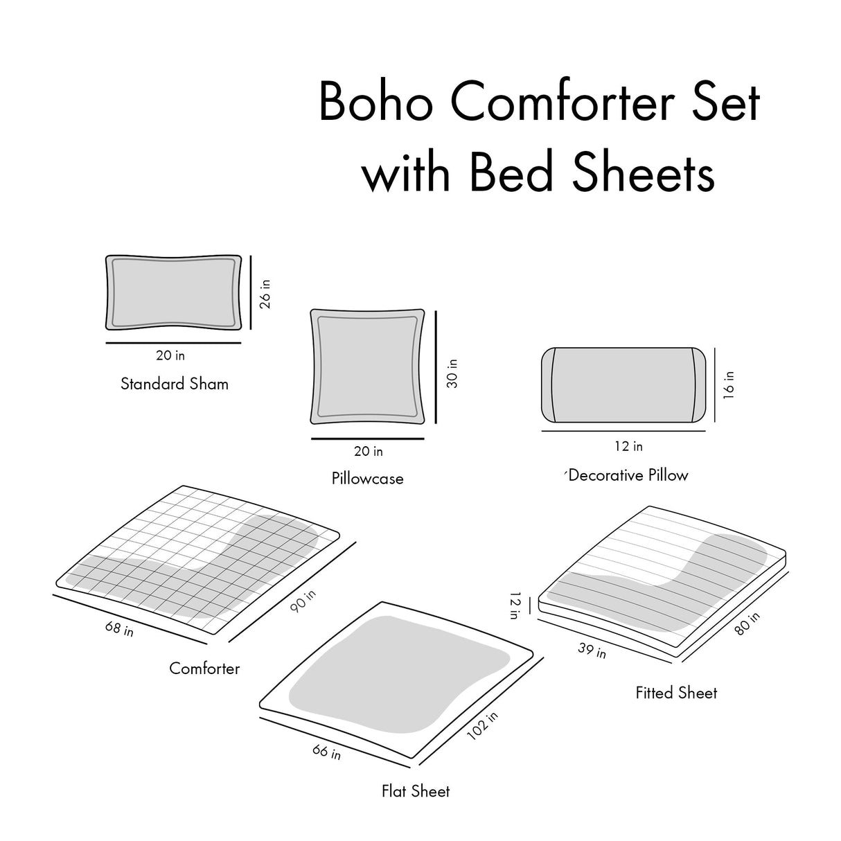 Twin XL Boho Comforter Set with Bed Sheets