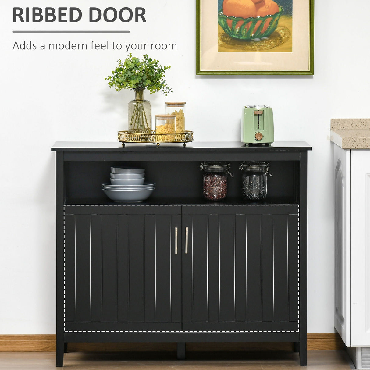 Homcom - Sideboard Buffet Cabinet, Kitchen Cabinet, Coffee Bar Cabinet With 2 Doors And Adjustable Shelves For Entryway Living Room - Black by Couch.com