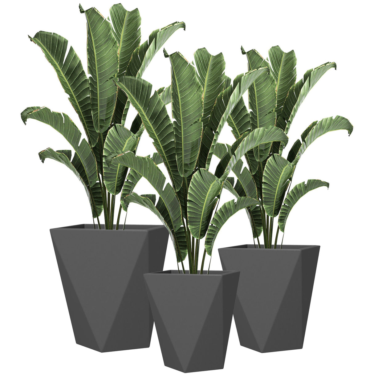 Outsunny - 18", 15.25", 11.75" Tall Planters (Set of 3), Indoor Outdoor Planters With Drainage Holes, Stackable Flower Pots For Garden, Patio, Balcony, Front Door - Gray by Couch.com
