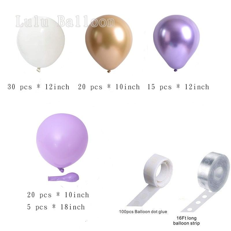 92pcs Pastel White Purple And Gold Garland Balloons Kit For Party Wedding Birthday Baby Shower Bridal Shower Gender Reveal