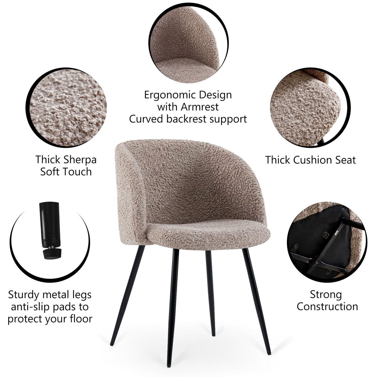 Adjust Legs Upholstered Teddy Faux Fur Dining Armrest Chair (Set of 2) by Couch.com