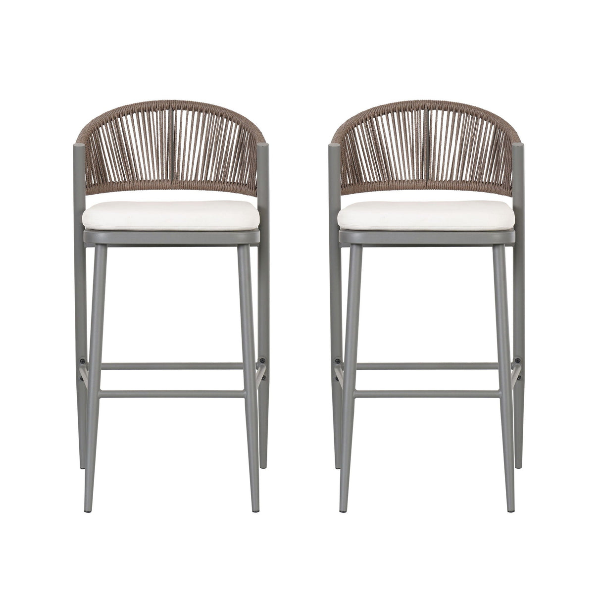 Outdoor Bar Height Metal Frame Counter Stools with Scallop-Shaped Backrest & Water-Resistant Cushions