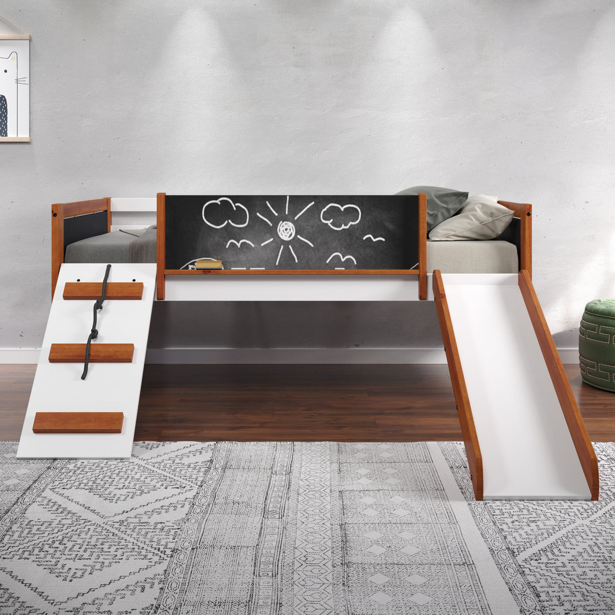 Aurea - Twin Loft Bed With Slide Slats Ststem Included - Cherry Oak / White by Couch.com