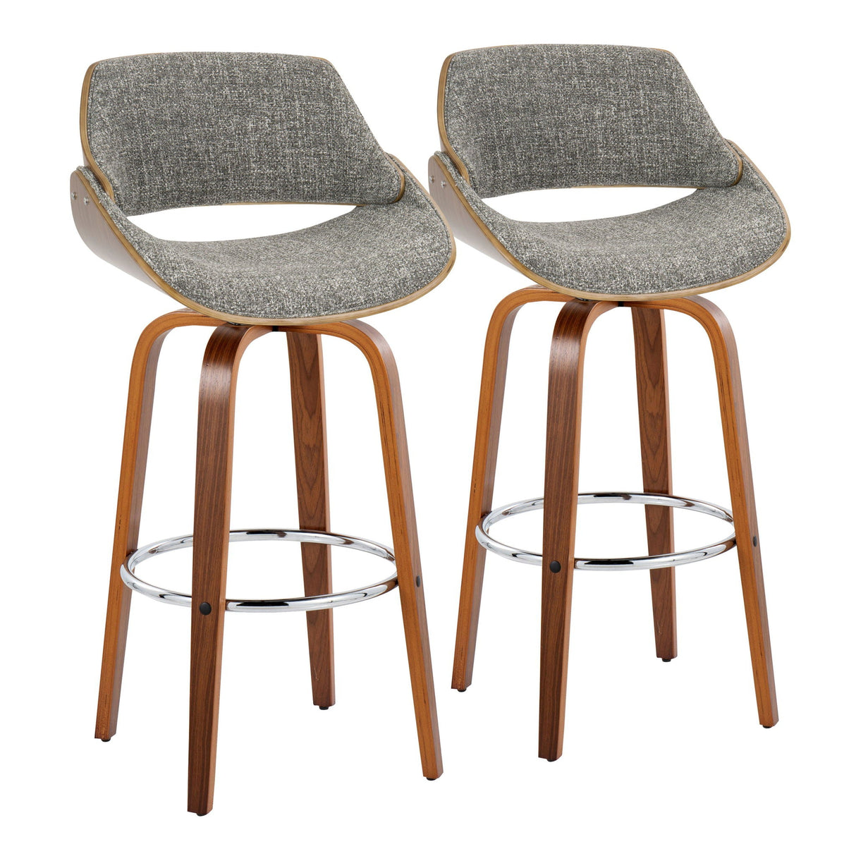 Fabrizzi - Mid Century Modern Fixed Height Barstool With Swivel With Round Footrest (Set of 2) by Couch.com