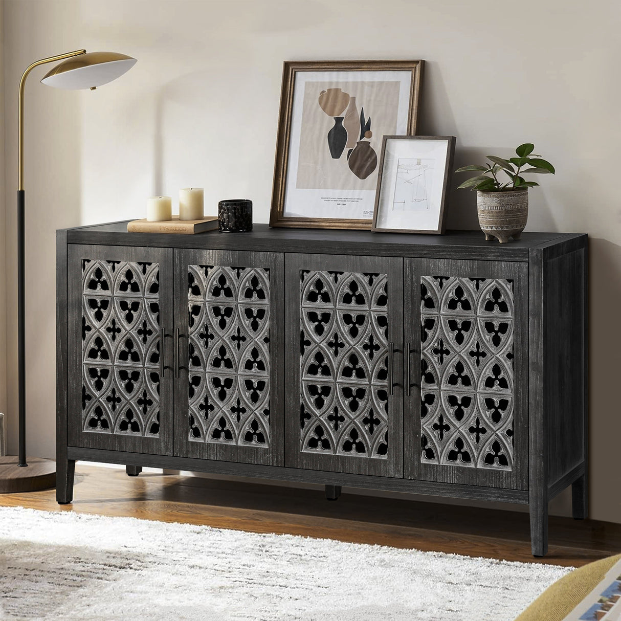 Hollow Four Door Antique Cabinet, American Country Style