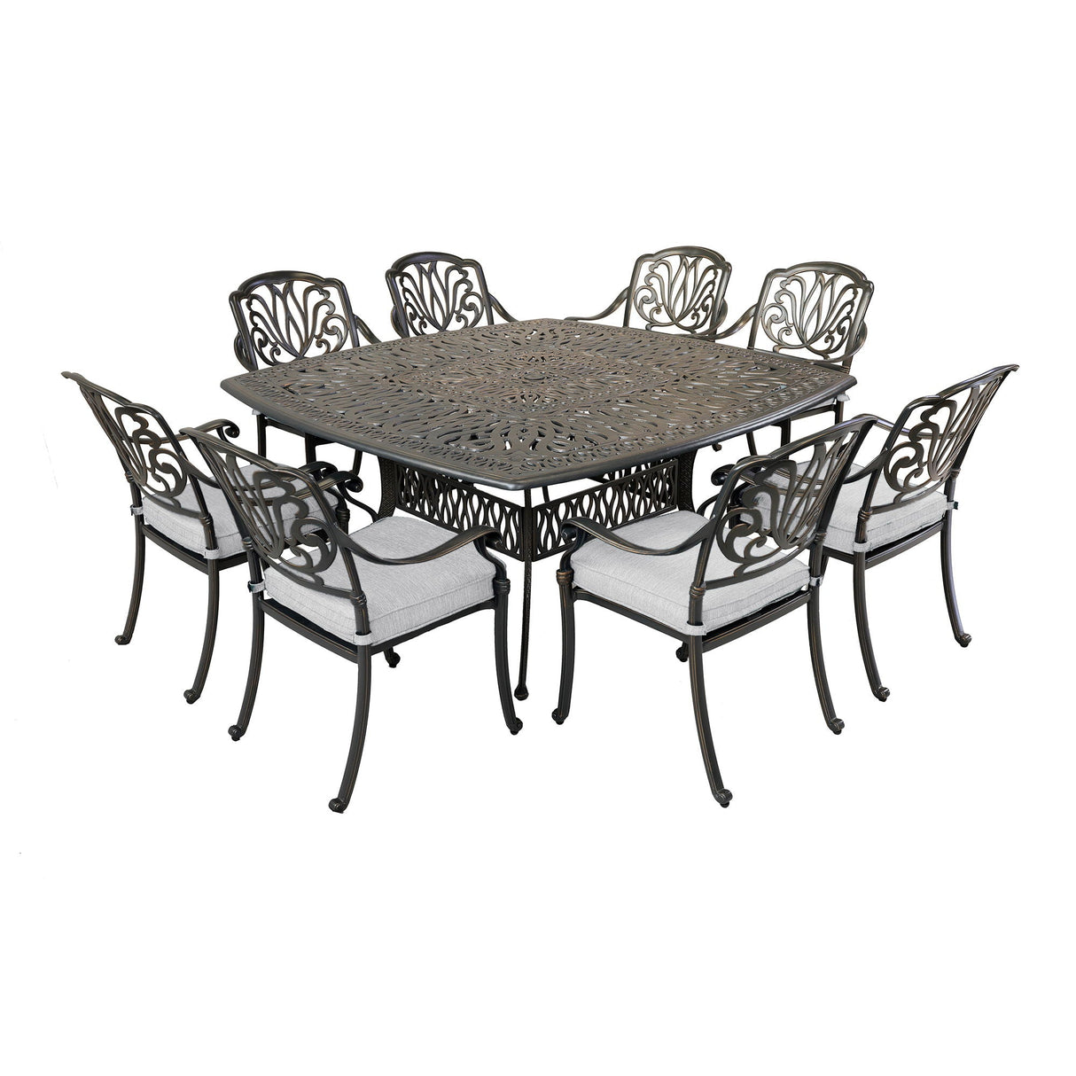 Square 8 Person 64" Long Aluminum Dining Set With Cushions by Couch.com