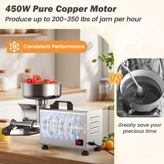 450W Electric Tomato Strainer Commercial Grade Stainless Steel Sauce Maker