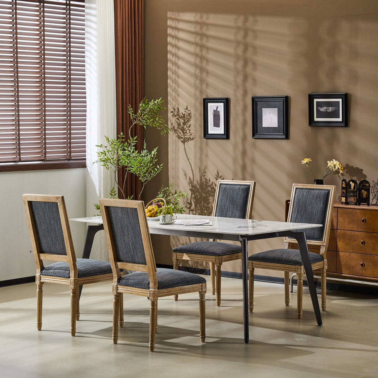 French Country Style Dining Chair with Upholstered Seating and Fluted Legs