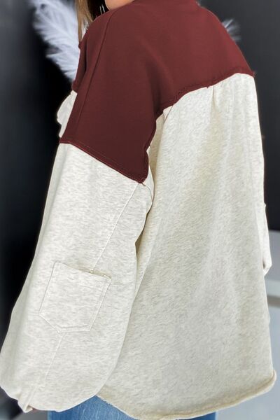 Unique Contrast Collared Pocketed Jacket with Button-Up Closure Modern Women Jacket