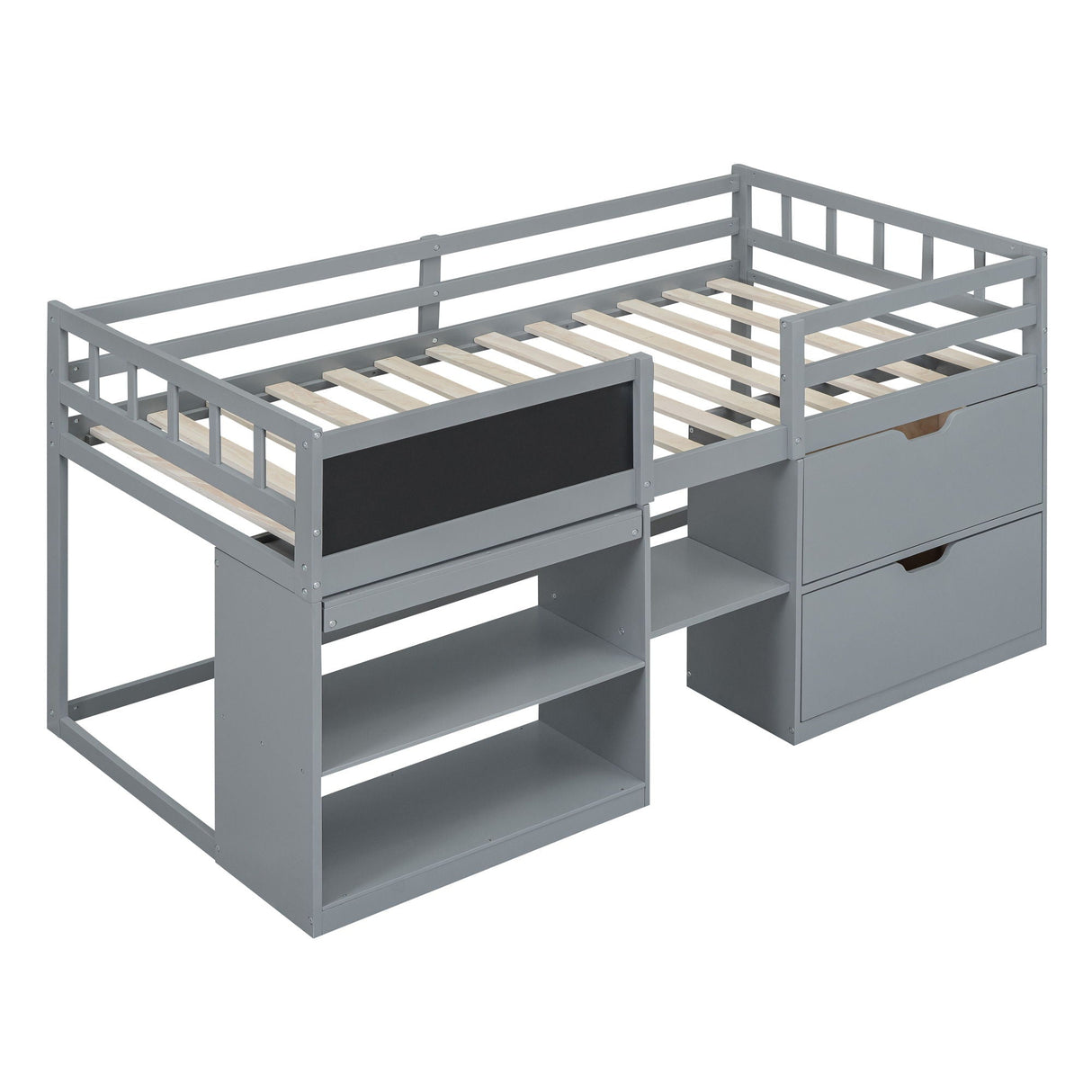 Low Loft Bed With Rolling Desk, Shelf And Drawers by Couch.com