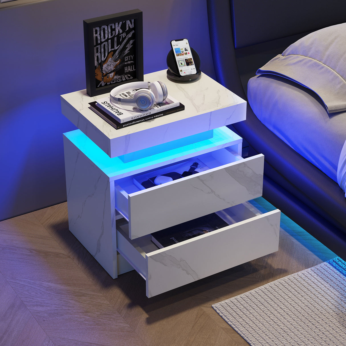 Nightstand LED, Bedside Table Cabinet With 2 Drawers For Bedroom by Couch.com