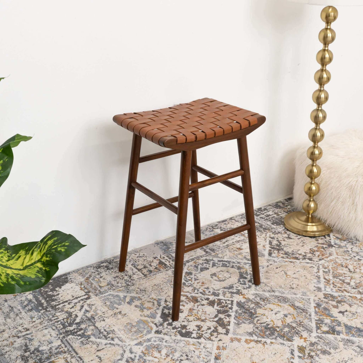 Maya - Genuine Leather Stool - Rustic / Tan by Couch.com